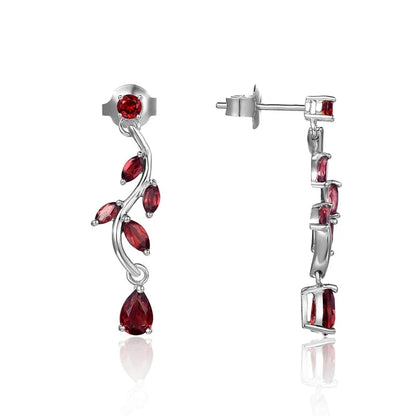 Natural Garnet Willow Leaf Drop Earrings | 925 Sterling Silver | Choosen Jewelry