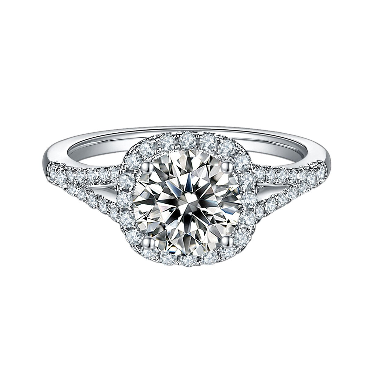 1.5 / 2 / 3CT Moissanite Halo Engagement Ring, 925 Sterling Silver