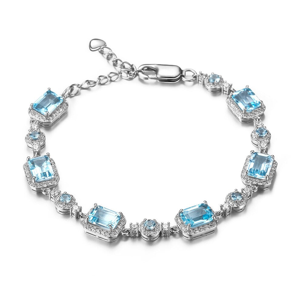 Rectangle Cut Sky Blue Topaz Halo Bracelet