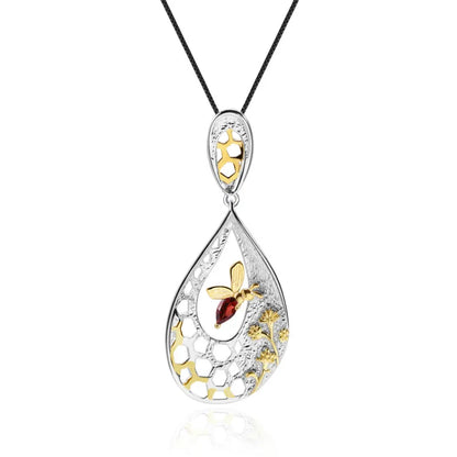 925 Sterling Silver Garnet Bee Pendant | Choosen Jewelry Handmade Collection