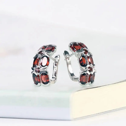 Natural Garnet Clip Earrings in 925 Sterling Silver - Choosen Jewelry