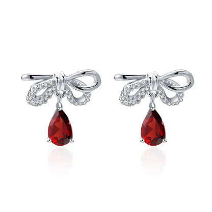 Choosen Jewelry: 2.10Ct Natural Garnet Bow Stud Earrings in 925 Sterling Silver - Fine Jewelry for Women