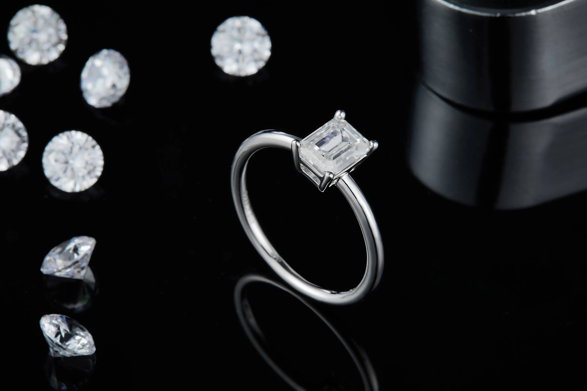 Emerald Cut Moissanite Solitaire Engagement Ring