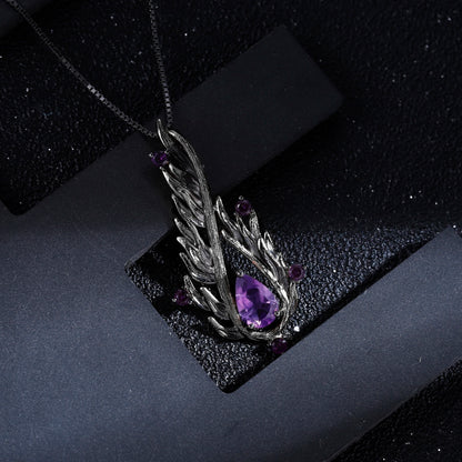 Choosen Jewelry: Handcrafted 925 Sterling Silver Amethyst Angel Wing Pendant Necklace for Women