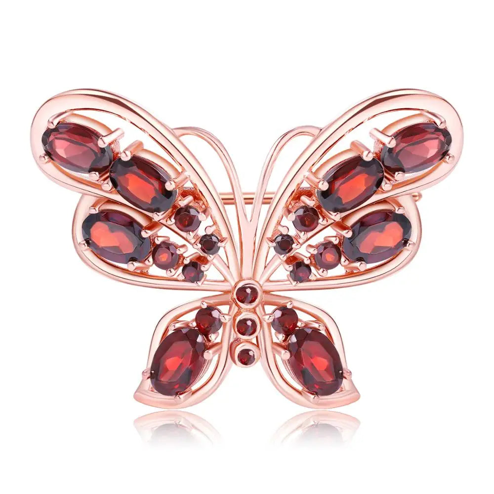 Choosen Jewelry 925 Sterling Silver Garnet Butterfly Brooch - Wedding & Fine Jewelry