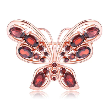 Choosen Jewelry 925 Sterling Silver Garnet Butterfly Brooch - Wedding & Fine Jewelry