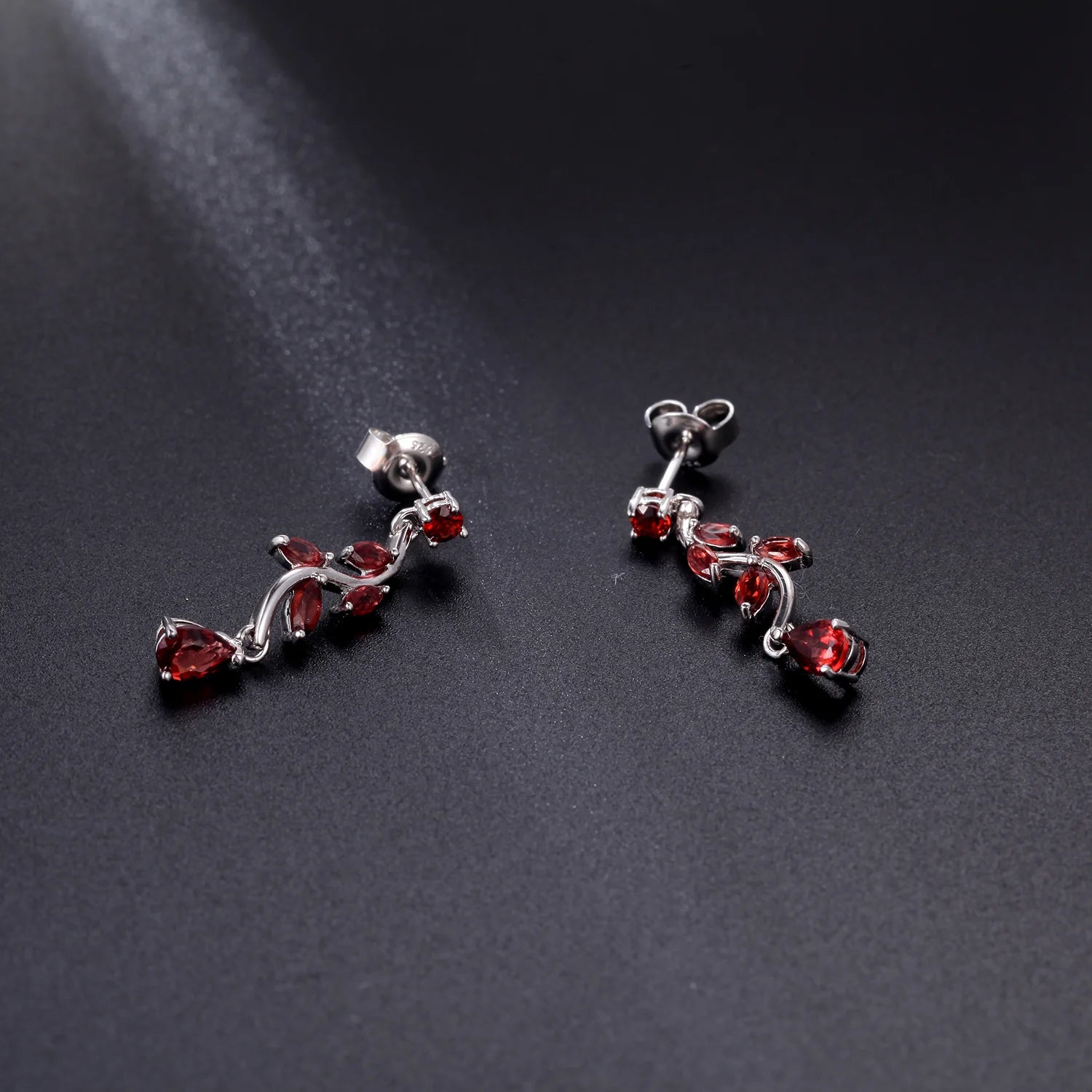 Natural Garnet Willow Leaf Drop Earrings | 925 Sterling Silver | Choosen Jewelry