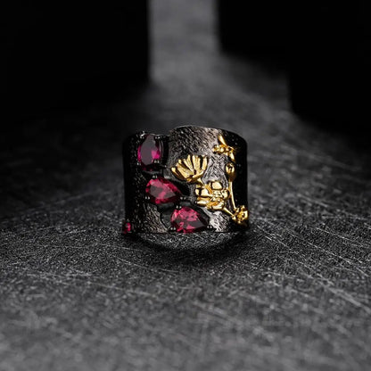 Handmade Rhodolite Garnet Floral Ring - 925 Sterling Silver - Choosen Jewelry