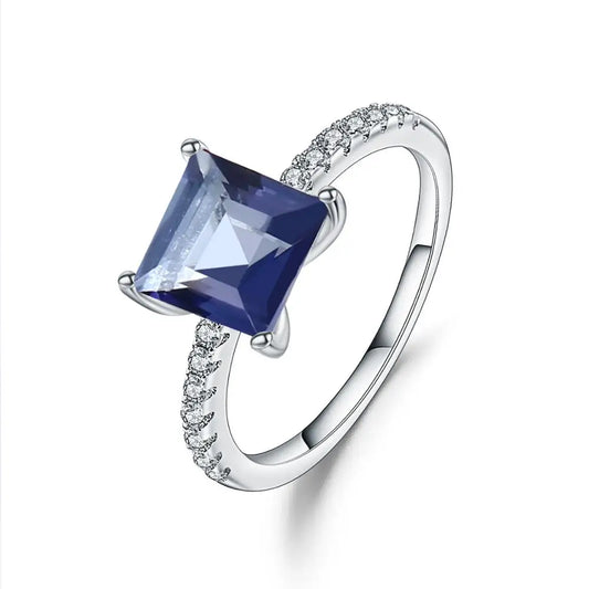 1.09Ct Iolite Blue Mystic Quartz Princess Ring - Sterling Silver Engagement Jewelry by Choosen