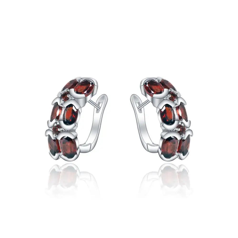 Natural Garnet Clip Earrings in 925 Sterling Silver - Choosen Jewelry