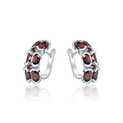 Natural Garnet Clip Earrings in 925 Sterling Silver - Choosen Jewelry