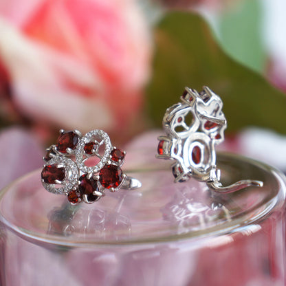 925 Sterling Silver Garnet Flower Stud Earrings by Choosen Jewelry - 6.23Ct Natural Gemstone Wedding Earrings for Women