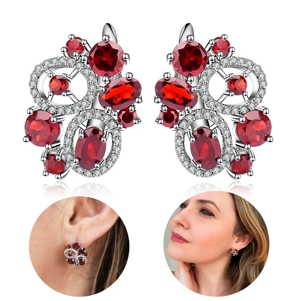 925 Sterling Silver Garnet Flower Stud Earrings by Choosen Jewelry - 6.23Ct Natural Gemstone Wedding Earrings for Women