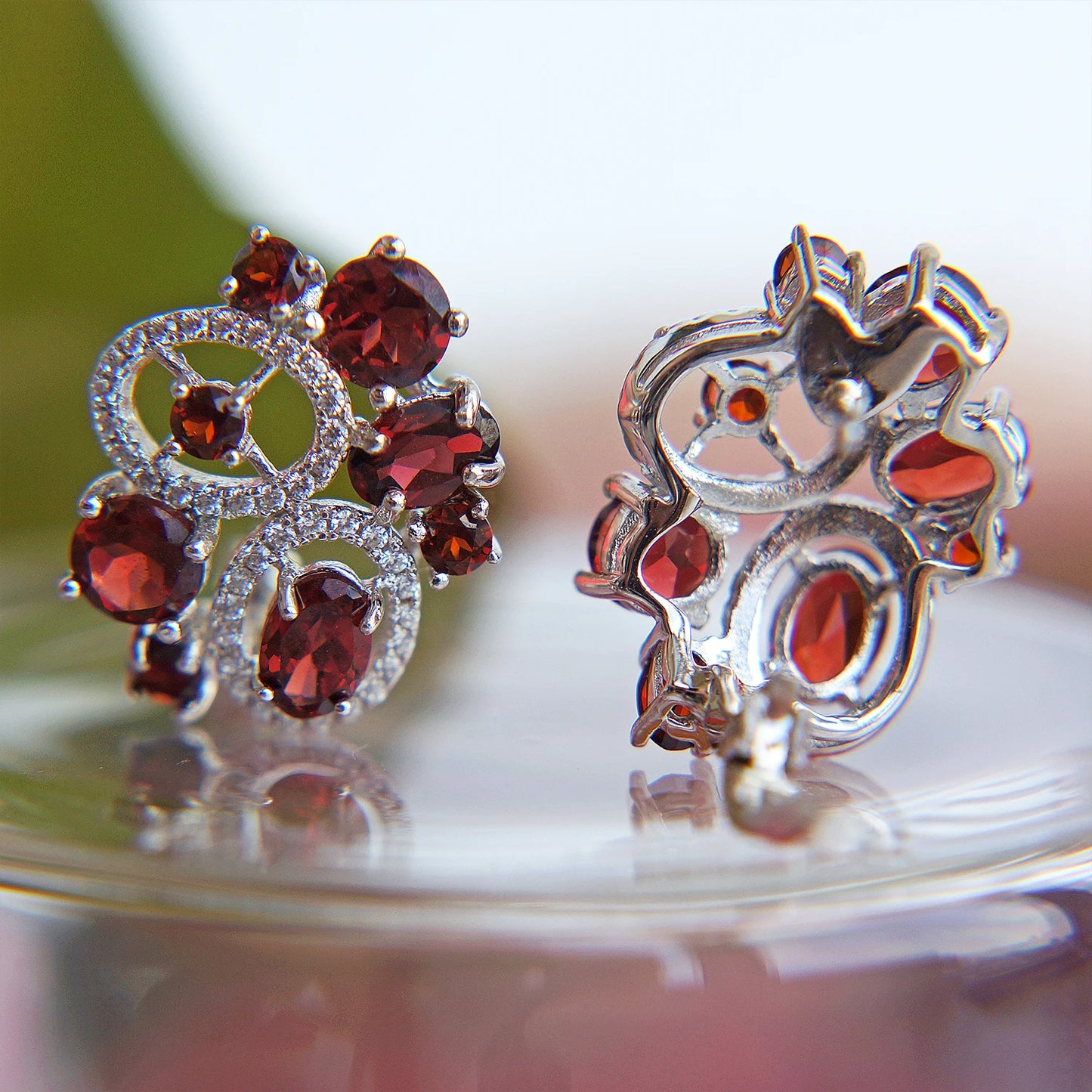 925 Sterling Silver Garnet Flower Stud Earrings by Choosen Jewelry - 6.23Ct Natural Gemstone Wedding Earrings for Women