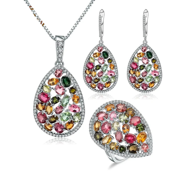 Sterling Silver Tourmaline Jewelry Set - Choosen Jewelry Wedding Collection