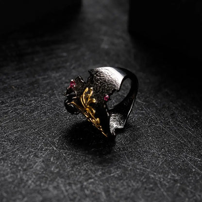 Natural Black Garnet Flower Ring - 925 Sterling Silver - Choosen Jewelry