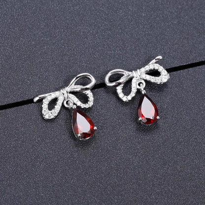 Choosen Jewelry: 2.10Ct Natural Garnet Bow Stud Earrings in 925 Sterling Silver - Fine Jewelry for Women