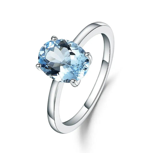 Oval Sky Blue Topaz Engagement Ring in 925 Sterling Silver - Choosen Jewelry