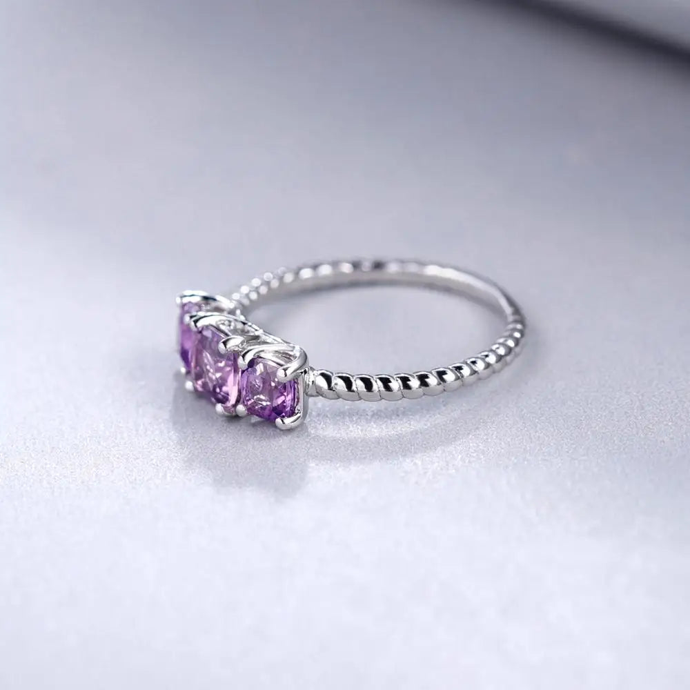 Natural Amethyst Three Stone Stackable Ring | 925 Sterling Silver | Choosen Jewelry