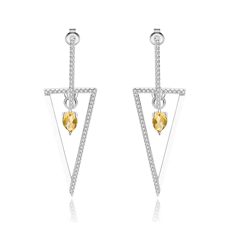 Sterling Silver Citrine Triangle Drop Earrings - Choosen Jewelry Punk Geometric Design