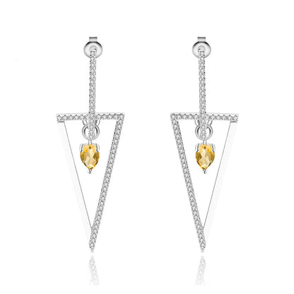 Sterling Silver Citrine Triangle Drop Earrings - Choosen Jewelry Punk Geometric Design