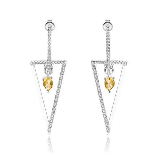 Sterling Silver Citrine Triangle Drop Earrings - Choosen Jewelry Punk Geometric Design