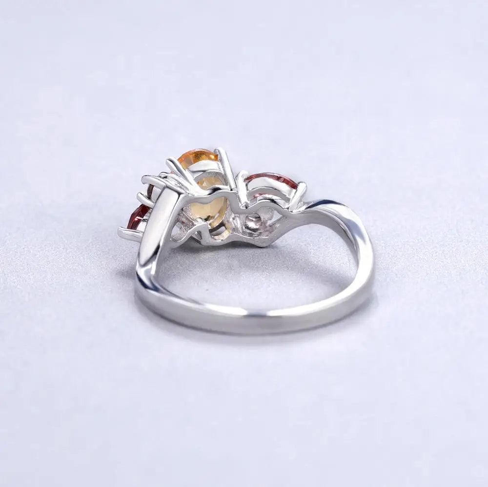 Choosen Jewelry: Natural Citrine, Garnet & Smoky Quartz 925 Sterling Silver Ring for Women