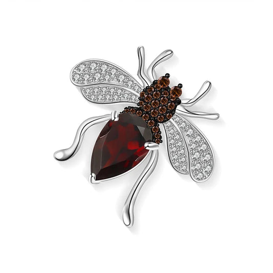 Sterling Silver Bee Brooch with Natural Garnet - Choosen Jewelry Fine Pin