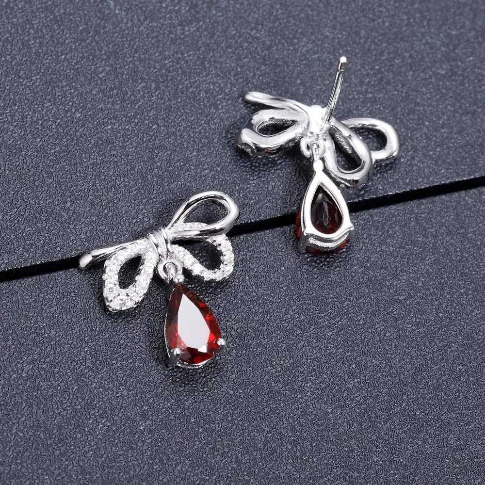 Choosen Jewelry: 2.10Ct Natural Garnet Bow Stud Earrings in 925 Sterling Silver - Fine Jewelry for Women