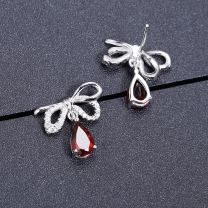 Choosen Jewelry: 2.10Ct Natural Garnet Bow Stud Earrings in 925 Sterling Silver - Fine Jewelry for Women