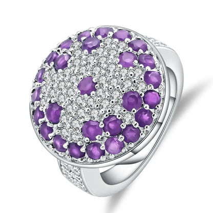 Choosen Jewelry 925 Sterling Silver Natural Amethyst Halo Cocktail Ring for Women