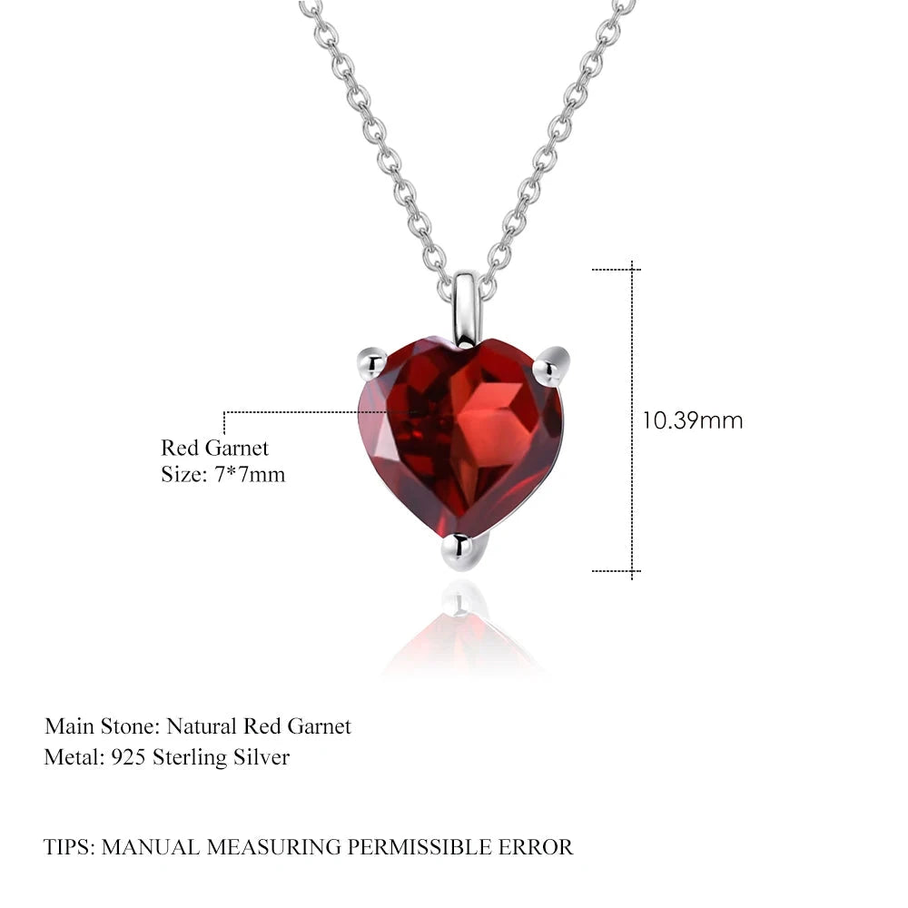 1.47Ct Heart Garnet Sterling Silver Pendant Necklace | Choosen Jewelry Valentine's Gift