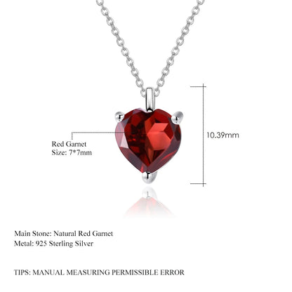 1.47Ct Heart Garnet Sterling Silver Pendant Necklace | Choosen Jewelry Valentine's Gift