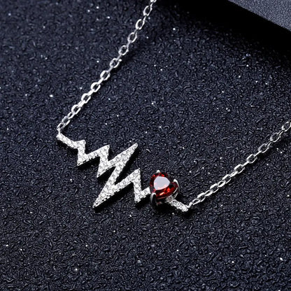 Sterling Silver Garnet Heartbeat Pendant Necklace | Choosen Jewelry