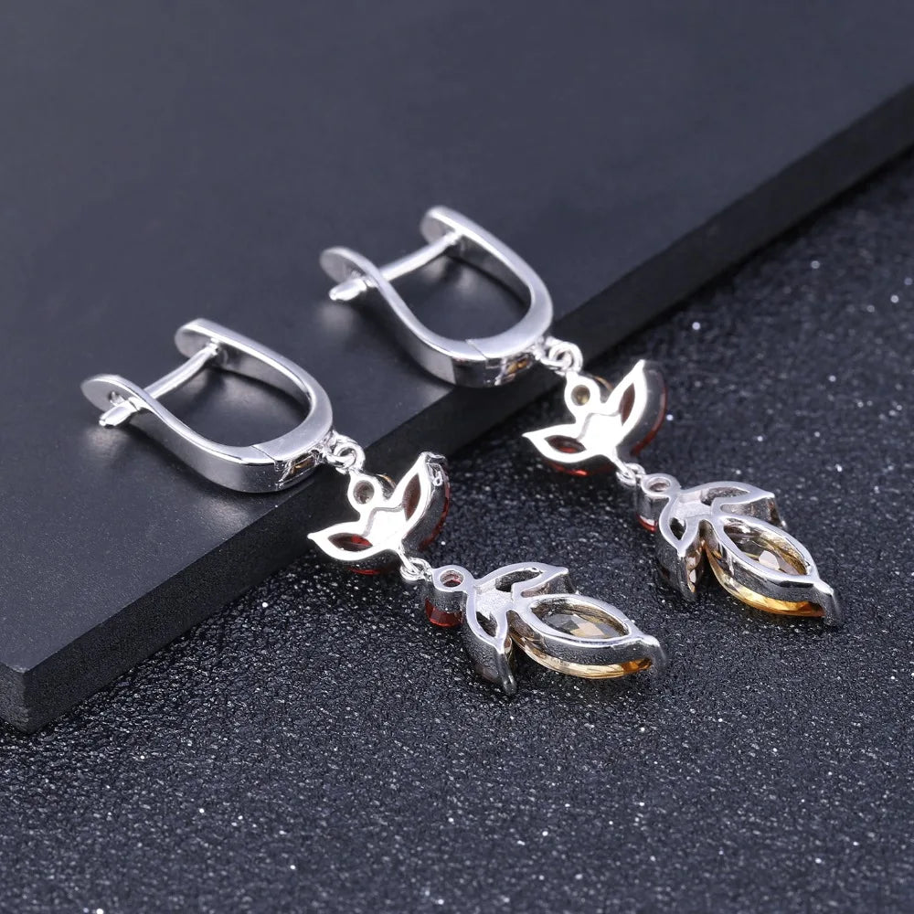 Choosen Jewelry: Elegant Citrine and Gemstone Drop Earrings in 925 Sterling Silver for Women