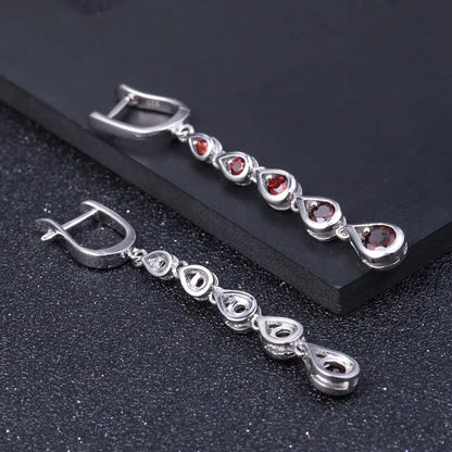 3.07Ct Natural Red Garnet Drop Earrings | Sterling Silver | Choosen Jewelry