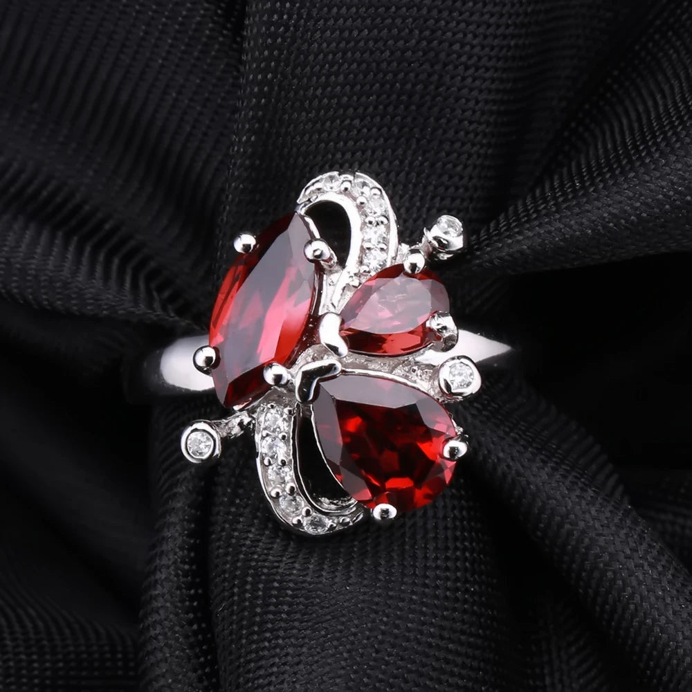 Natural Red Garnet Flower Ring in Sterling Silver - Choosen Jewelry