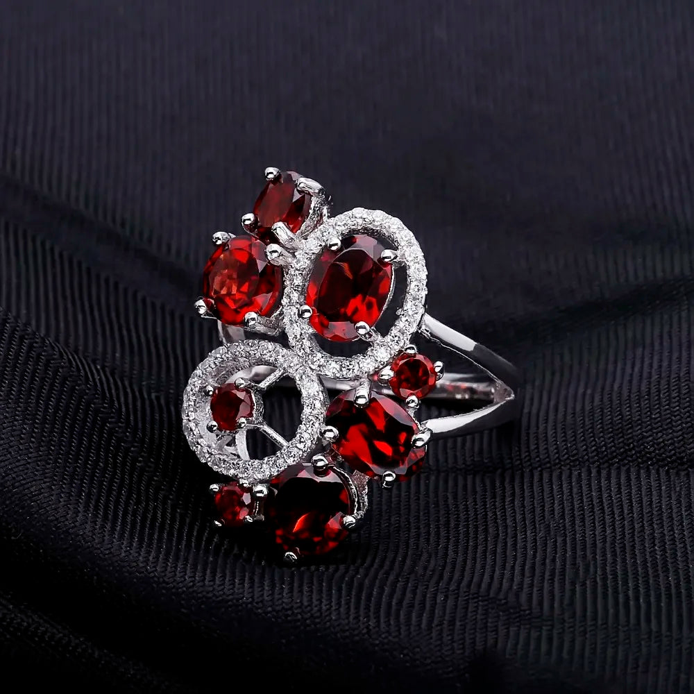 5.08Ct Natural Red Garnet Flower Ring - Sterling Silver Wedding Jewelry by Choosen Jewelry