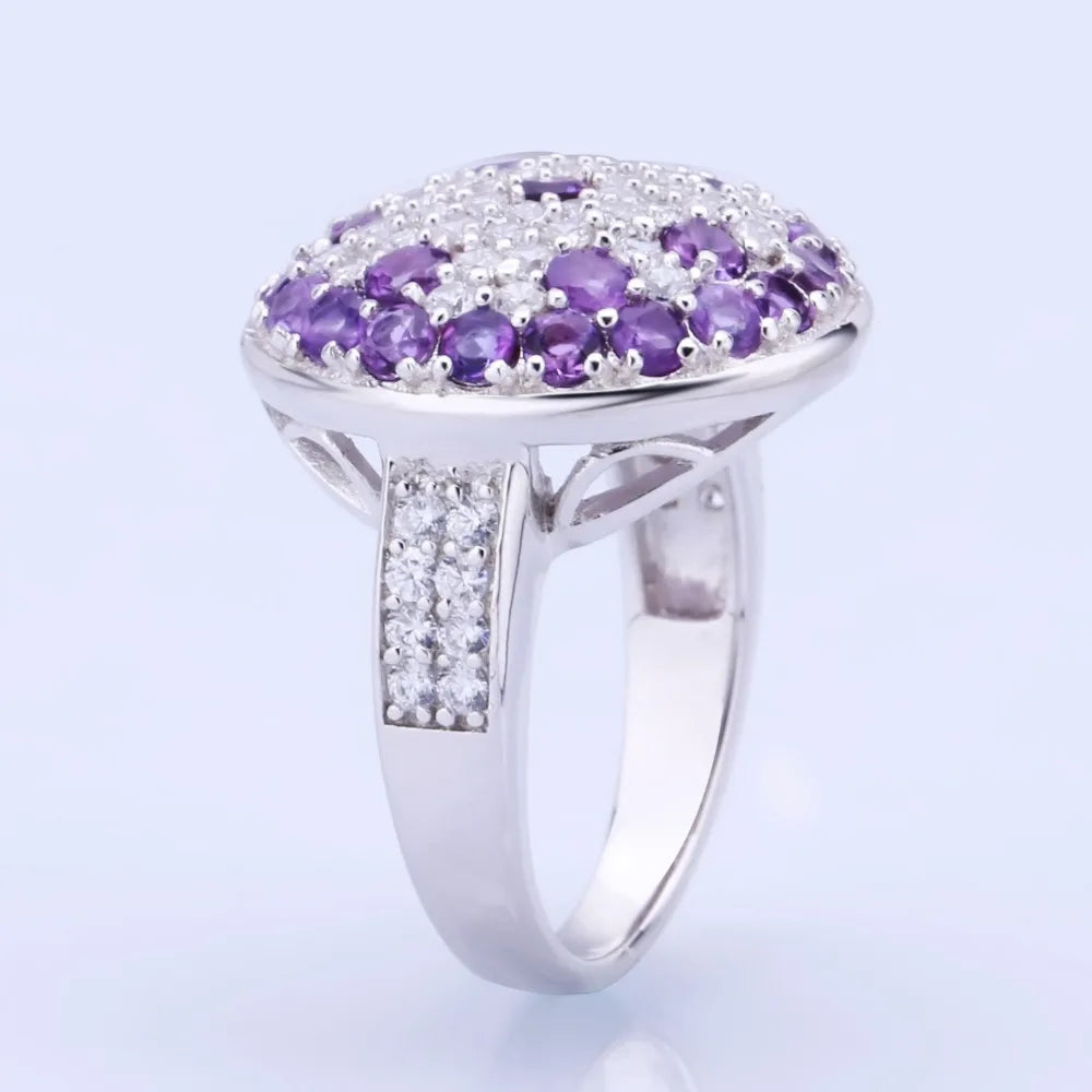 Choosen Jewelry 925 Sterling Silver Natural Amethyst Halo Cocktail Ring for Women