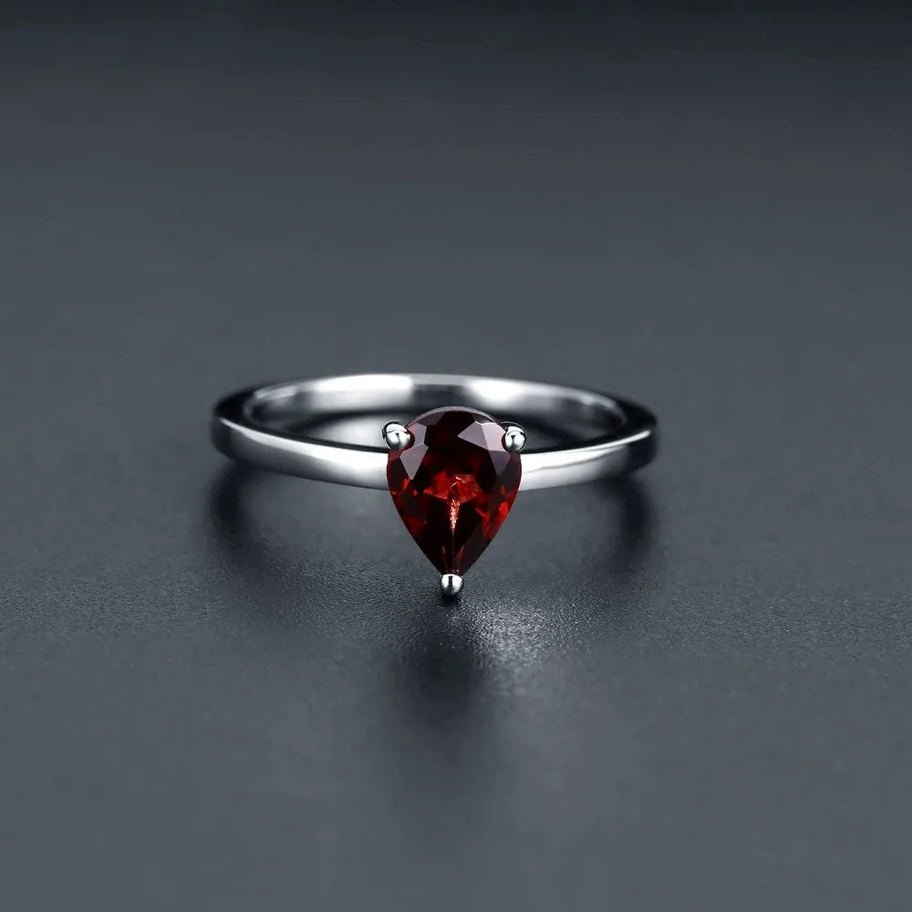 Elegant Red Garnet Water Drop Ring | Sterling Silver | Choosen Jewelry