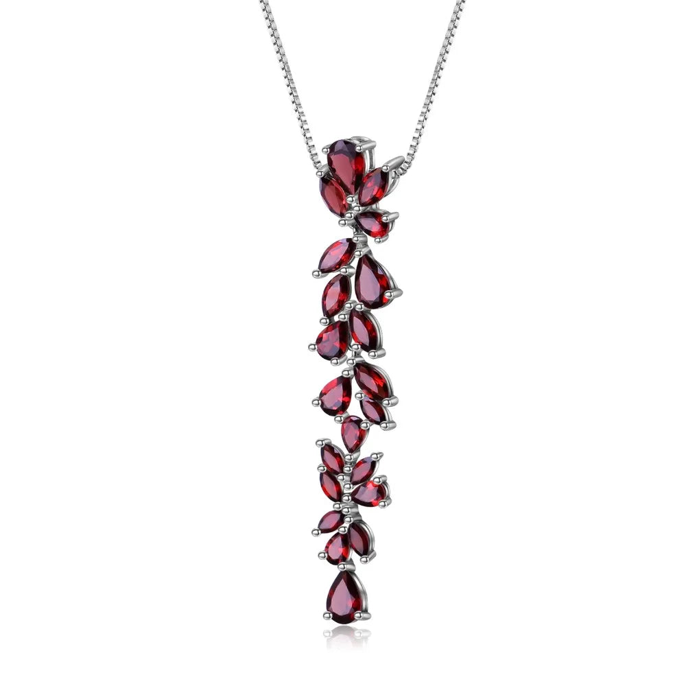 925 Sterling Silver Leaf Pendant Necklace with 14.65Ct Natural Red Garnet - Choosen Jewelry