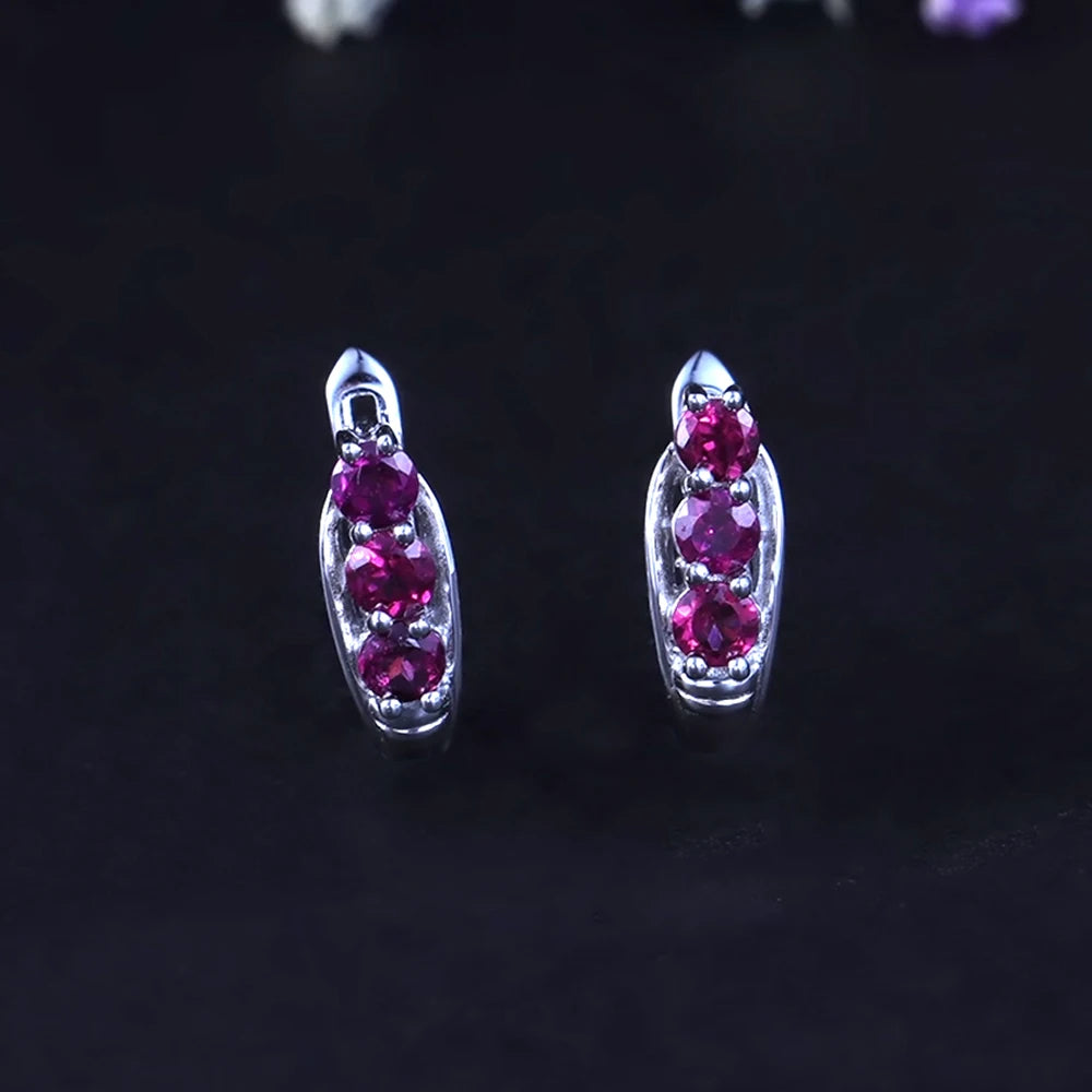 Natural Rhodolite Garnet Stud Earrings | 925 Sterling Silver | Choosen Jewelry