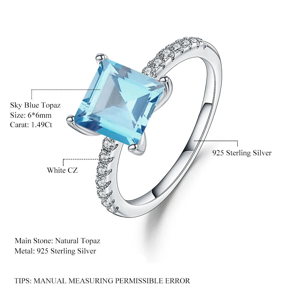 Choosen Jewelry 1.49Ct Sky Blue Topaz Square Engagement Ring in 925 Sterling Silver