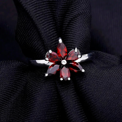 14K White Gold Plated Garnet Flower Ring - Choosen Jewelry Romantic Engagement Ring