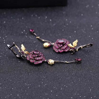 Handmade 1.76Ct Rhodolite Garnet Flower Drop Earrings | Choosen Jewelry Sterling Silver