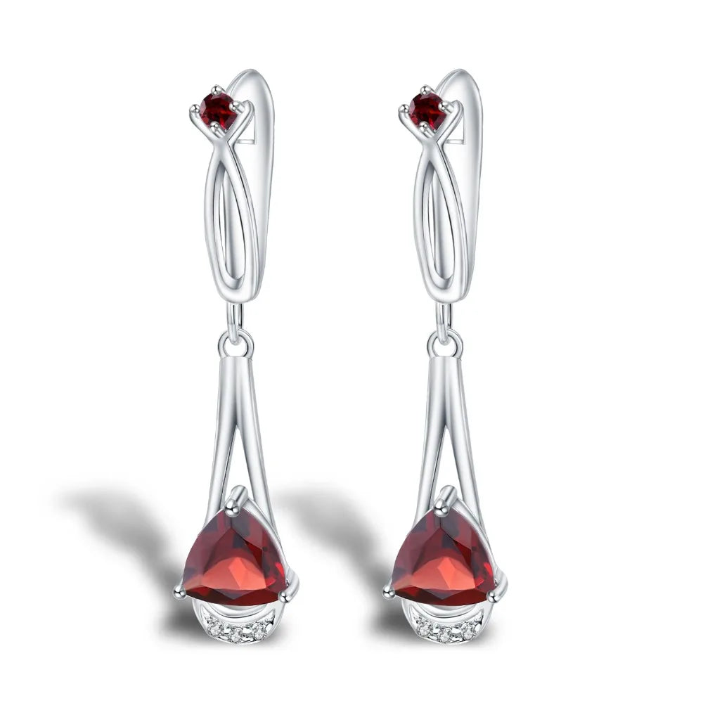 925 Sterling Silver Triangle Red Garnet Drop Earrings by Choosen Jewelry - 2.71Ct Natural Gemstone