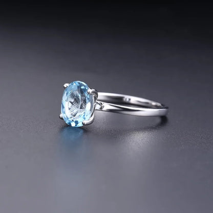 Oval Sky Blue Topaz Engagement Ring in 925 Sterling Silver - Choosen Jewelry