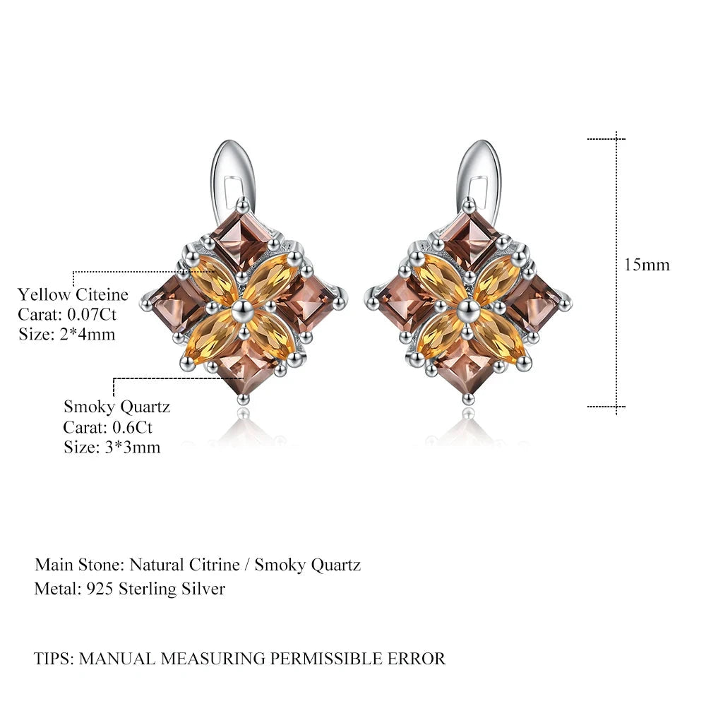 Choosen Jewelry: Multicolor Citrine & Smoky Quartz Stud Earrings in 925 Sterling Silver