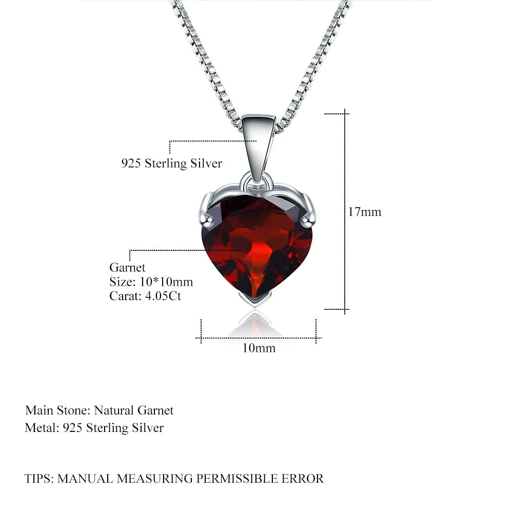 Natural Garnet Heart Pendant Necklace - 925 Sterling Silver - Choosen Jewelry