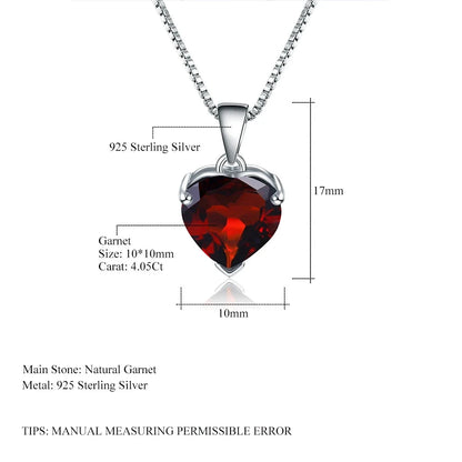 Natural Garnet Heart Pendant Necklace - 925 Sterling Silver - Choosen Jewelry